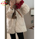DXOT白色加厚款棉服外套女秋冬2025新款毛茸茸拼接設計寬松棉襖上衣女 杏色 M 建議95-110斤