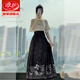 浪莎（LangSha）馬面裙女全套2025新款明制漢服中國(guó)風(fēng)改良連衣裙立領(lǐng)新中式套裝 提花立領(lǐng)短袖+石墨黑馬面裙 S【推薦85-105】
