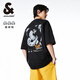 杰克·瓊斯（JACK&JONES）25年男裝春夏季新款重磅純棉潮流小眾個性字母寬松男士短袖T恤男 E40 黑色1 2XL