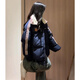鏡莎羽棉襖絨服女藏青色棉服女春秋冬寬松oversize學(xué)院風(fēng)休閑百搭外套 藏青色 均碼【可備注碼數】