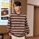 卡賓（CABBEEN）【棉感親膚】撞色條紋圓領(lǐng)T恤男士春季新款落肩寬松情侶長(cháng)袖 咖啡色65 XL /180/52
