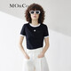 MO&Co.短袖T恤春夏撞色鑲邊圓領(lǐng)短款正肩美式風(fēng)格舒適棉感摩安珂 黑色 S 160