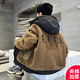 嚕 C男童外套冬裝2025新款帥氣夾棉加厚搖粒絨男孩中大兒童衣服酷帥 咖色 150cm