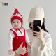 貝娜茜嬰兒帽子秋冬季寶寶紅色喜慶過年帽新生兒滿月帽嬰幼兒針織毛線帽 小兔子-紅色 0-15個(gè)月（37-47CM）
