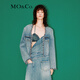 MO&Co.春秋手工編織鑲邊小香風(fēng)短廓形牛仔夾克外套摩安珂boxyfit 牛仔藍色 M 165