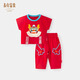 長(zhǎng)命富貴寶寶夏季套裝男童夏裝短袖潮酷紅色抓周衣服周歲禮服男寶 龍運(yùn)當(dāng)頭 100cm