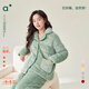 安之伴冬季情侶睡衣【三層珊瑚絨夾棉加厚 保暖防靜電】休閑家居服套裝 綠松石蘭(珊瑚絨鎖溫超柔軟) L
