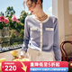 Olrain歐芮兒法式小香風(fēng)針織開衫女裝秋季長袖冰絲撞色毛衣外套 藍(lán)紫色 M
