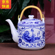 傳世瓷 景德鎮(zhèn)陶瓷茶壺大容量飯店涼水壺特大號冷水壺青花提梁泡茶壺水壺陶瓷壺涼水壺特大泡茶壺 荷塘月色3.8升茶壺