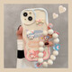 帝仕信 適用蘋(píng)果15promax手機(jī)殼iphone14立體蝴蝶結(jié)兔子手鏈13卡通12可愛(ài)軟殼保護(hù)套 藍(lán)粉奶油邊蝴蝶結(jié)兔子+手鏈 iPhone 12