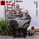 泰禧閣景德鎮陶瓷金魚(yú)缸陽(yáng)臺辦公室客廳落地家用循環(huán)流水擺件庭院大魚(yú)缸 魚(yú)戲蓮葉小號42cm+功夫小子+贈8+
