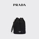 PRADA/普拉達【禮物】女士Re-Nylon 再生尼龍手拿包手提包 黑色 （牛皮革束帶）