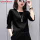 LOVER RUCCI純棉七分袖t恤女2026新款春夏歐洲站紐扣中袖上衣打底衫內搭外穿 黑色 L