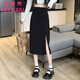 樂(lè )雅秀黑色開(kāi)叉半身裙女春夏中長(cháng)款高腰包臀裙2025年新款裙子A字裙長(cháng)裙 黑色 M 建議80-90斤