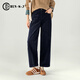 春四季【粗細絨里相間】復古燈芯絨褲子女2025秋冬新款休閑高腰直筒女褲 藏藍色 29