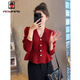 AEMAPE小香風(fēng)紅色毛衣外套女2025春秋冬季新款設計感氣質(zhì)針織衫女新年 紅色 M _建議90-110斤
