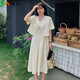 惟友胖妹妹夏季大碼女裝洋氣顯瘦套裝遮肚子減齡氣質(zhì)國(guó)風(fēng) 香檳杏 3XL 【尺碼偏大】 建議170-190斤