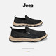 Jeep吉普老北京布鞋男鞋軟底一腳蹬懶人鞋百搭套腳休閑鞋輕便樂(lè )福鞋 黑色 41
