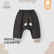 乖奇熊嬰兒純棉抓絨褲子寶寶休閑長(cháng)褲秋冬季0-3歲大PP褲外出保暖拜年褲 深灰色/萌趣小狗 90