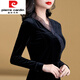 皮爾卡丹（pierre cardin）蕾絲時(shí)尚打底衫女長(cháng)袖T恤秋冬季新款V領(lǐng)顯瘦女裝保暖小衫時(shí)尚上衣 159黑色(薄款) 2XL 110-120