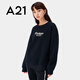 A21新款圓領(lǐng)衛衣韓版ins寬松休閑舒適上衣字母落肩長(cháng)袖秋冬季女 黑色 L