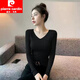 皮爾卡丹（pierre cardin）單/兩件裝:莫代爾長(cháng)袖V領(lǐng)t恤女2024秋季新款修身內搭打底衫女 黑色【單件裝】 3XL 建議145-160斤