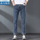 棉致高端九分牛仔褲男冬季2025修身直筒9分褲男加絨褲子男款秋冬顯高 藍灰 34