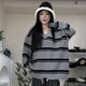 亦貴慵懶風(fēng)毛衣女套頭2023新款秋冬韓版寬松設(shè)計感條紋長袖毛衣潮 灰色條紋 S 80-95斤