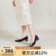 千百度（C.BANNER）絨面高跟鞋春夏款粗跟羊皮女鞋淺口晚晚鞋A23443620 黑色 36 