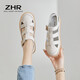 ZHR涼鞋女夏季新品平底編織包頭復(fù)古羅馬鞋真牛皮果凍底運(yùn)動(dòng)沙灘拖鞋 米色（搭扣款） 40