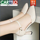 卡帝樂鱷魚（CARTELO）品牌潮真皮涼鞋女2025年春夏季新款高跟粗跟尖頭包跟百搭單鞋 米白色跟高 8cm 36