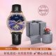 BEXEI手表女全自動(dòng)機械防水鏤空十大品名表輕奢七夕520禮物送女友老婆 天鵝星空藍-黑皮【永生花禮盒】