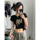 鉑朗尼奧跳舞爵士舞上衣短袖露臍服裝女夏天美式復(fù)古黑色正肩t恤夏季短款 黑色優(yōu)質(zhì)款 L