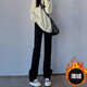 MELROSEMOOD黑色高腰窄版直筒牛仔褲女加絨2025小個(gè)子女裝新款垂感顯瘦闊腿褲 黑色薄絨（長(cháng)褲） M