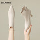 DAPHNE達芙妮短靴女尖頭高跟春秋單靴秋季新款細跟百搭小眾軟皮瘦瘦靴 米色7.5CM 37 標準碼
