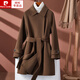 皮爾卡丹（pierre cardin）咖色雙面羊絨大衣女2024年冬季新款小個子系帶短款毛呢外套女反季 咖啡色 XS