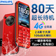 飛利浦（PHILIPS）E588 全網(wǎng)通4G老人手機(jī)大電池超長(zhǎng)待機(jī)大字體大聲音老年人專(zhuān)用手機(jī)直板按鍵學(xué)生備用功能機(jī) 絢麗紅