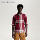Tommy Hilfiger秋冬男裝純棉通勤簡(jiǎn)約繡標尖角扣拼色修身格子長(cháng)袖襯衫外套 紅色格子0QJ XL （推薦：155-160斤）