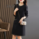 SXA香港潮牌長(cháng)袖小香名媛風(fēng)連衣裙女2024秋冬新款氣質(zhì)釘珠打底A字裙 黑色 L