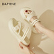 達(dá)芙妮（DAPHNE）七夕拖鞋女兩穿夏季新款仙女風(fēng)褶皺配裙子厚底羅馬涼拖 米色 跟高5cm 37 (235mm) 標(biāo)準(zhǔn)碼
