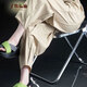 子牧棉麻2025春夏裝 女九分休閑褲寬松哈倫燈籠褲顯瘦高腰百搭蘿卜褲6636 卡其色 M (建議95-115斤)