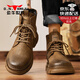 公牛世家馬丁靴男秋冬季休閑短靴皮鞋子男士復古工裝靴加絨加厚東北靴棉鞋 棕色 41