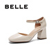 百麗（Belle）禮物氣質優(yōu)雅單鞋女25春新真皮方跟舒適單鞋3S631AK5 米色 35 (225mm)