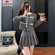 皮爾卡丹（pierre cardin）高端時尚小香風(fēng)套裝裙女2025冬季新款今年流行百褶短裙兩件套 灰色薄款 XL 120-140