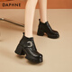 達芙妮加絨高幫單鞋女時(shí)尚厚底高跟鞋魔術(shù)貼約會(huì )休閑增高女鞋 黑色 40 