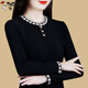 啄木鳥時尚洋氣打底衫女秋季顯瘦上衣2024秋冬新款網(wǎng)紗長袖內(nèi)搭加絨小衫 黑色 薄款 2XL