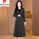 皮爾卡丹（pierre cardin）小香風連衣裙女春秋季新款貴夫人高端氣質(zhì)名媛毛呢西裝三件套套裝 黑灰 XL 【適合116-125斤】