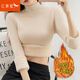 紅蜻蜓 針織衫女春季加絨毛衣打底半高領(lǐng)女士加厚保暖內(nèi)搭一體修身 杏色加絨 均碼 （適合80-130斤）