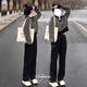 妍莉芬 休閑褲女裝秋季套裝女裝2023年秋裝新款韓版氣質(zhì)洋氣兩件裝褲子 上衣+闊腿褲 XL