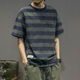 亞貝梵夏季短袖T恤男復古韓版潮流條紋學(xué)生情侶港風(fēng)ins寬松百原宿風(fēng)半袖 復古藍 2XL 170~185斤